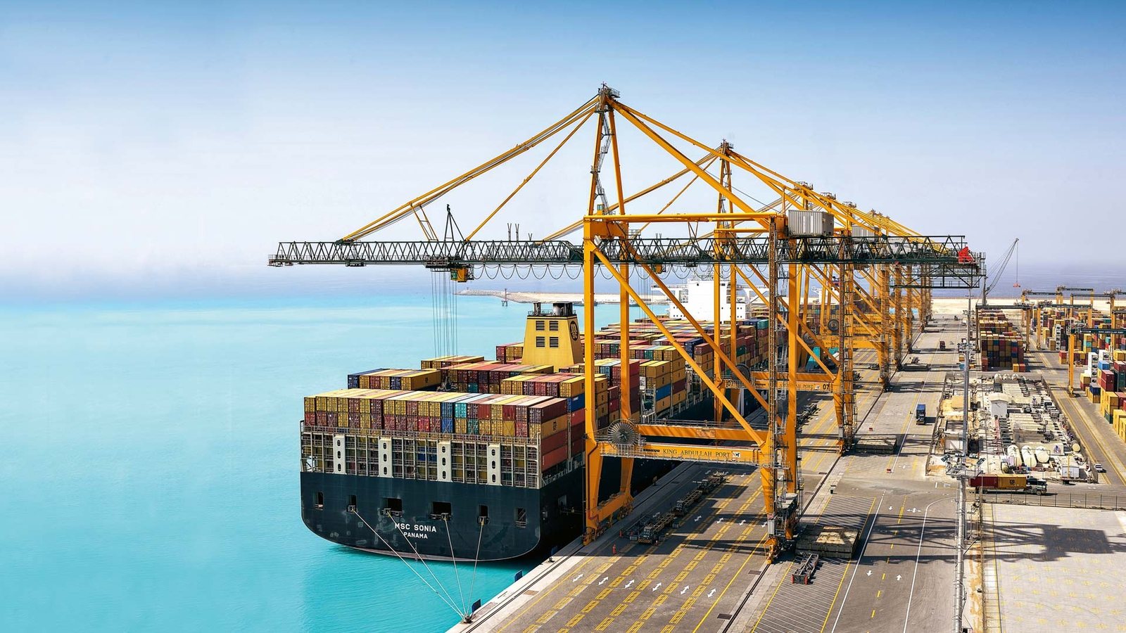 Ship-to-shore cranes at a commercial port terminal