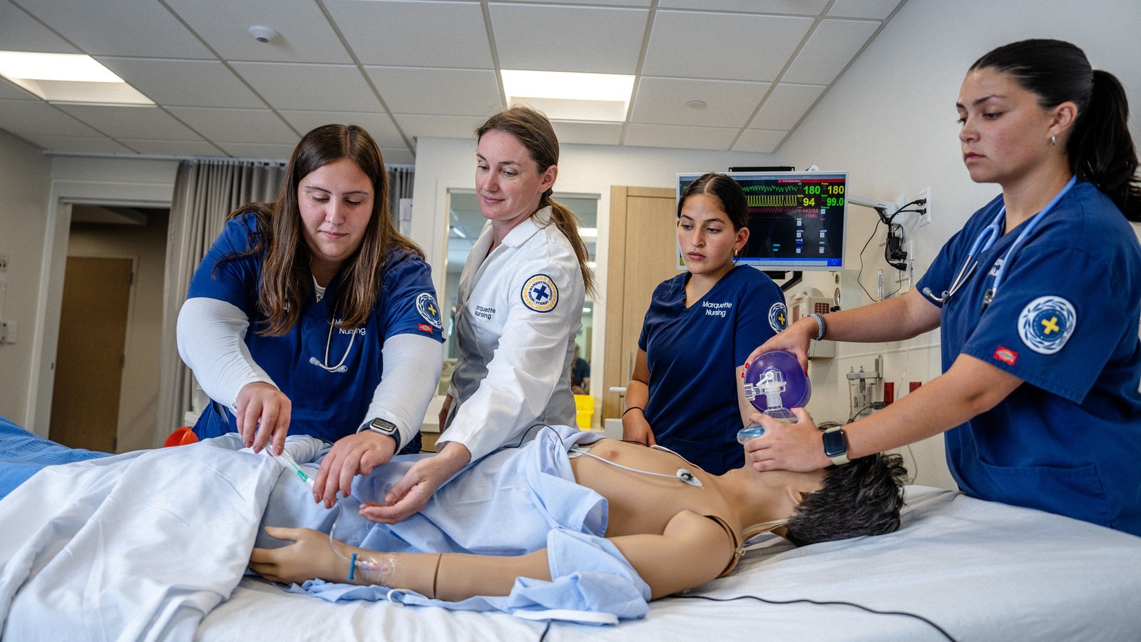 Students practising in a clinical simulation laboratory